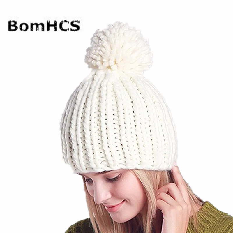 BomHCS зимняя шапочка для девочек 100% комплект вязаная шапка + шарф ручной работы Для женщин женские шапочки с помпоном крышки с верхним мяч