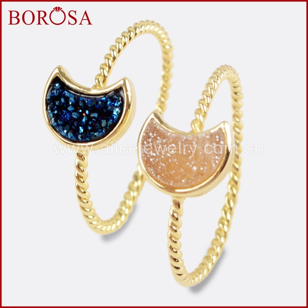 BOROSA 10 шт золотистого цвета Луна Форма радужные друзы кольца смешанные