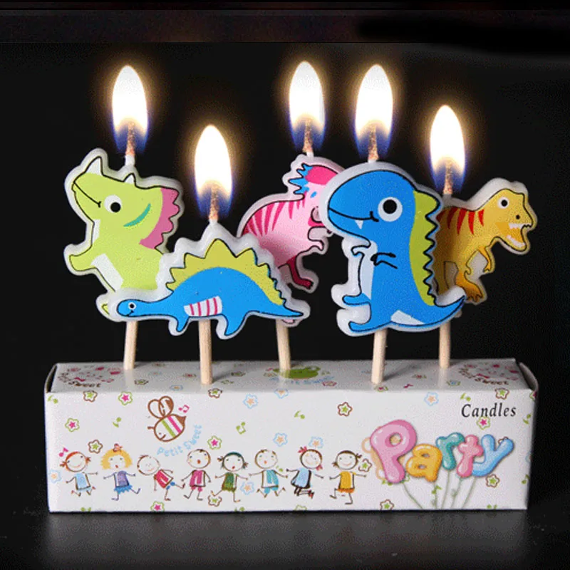 5 шт./компл. милый красочный Динозавр Дети день рождения торт/Кекс Creative креативный день рождения бездымный торт свечи, праздничные принадлежности
