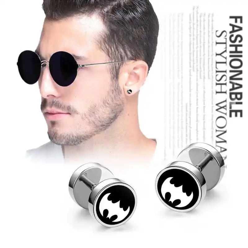 1-Piece-Punk-Men-Stainless-Steel-Barbell-Dumbbell-Ear-Studs-Earrings-Smiley-Skull-head-Black-Gothic (1)