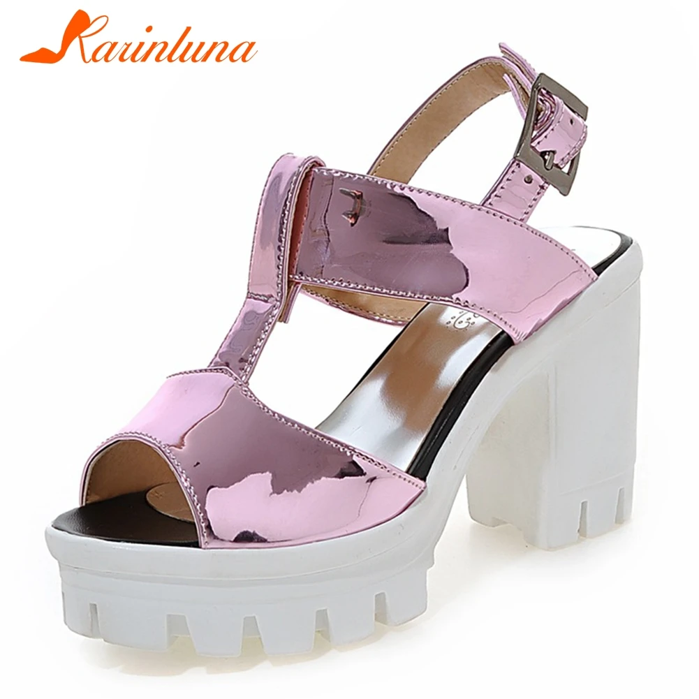 

KARINLUNA 2019 New Fashion Peep Toe Platform High Heel Sandals Woman Summer Sandals Woman Party Shoes Women Large Size 34-43