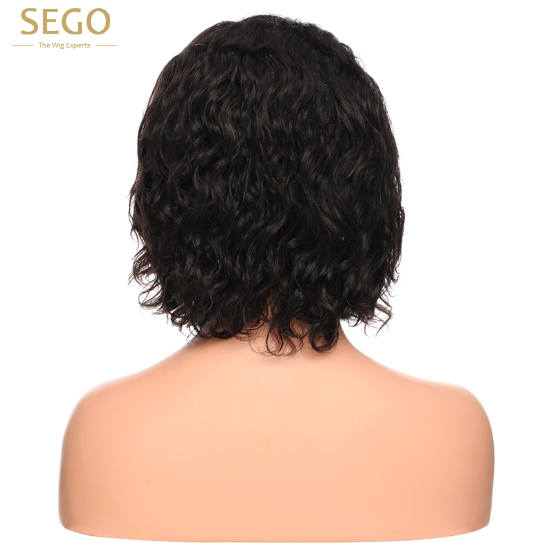 SEGO Fashion Wave Curly L Part Lace Wigs For Women Glueless Lace Human Hair Wigs Black Short 100% Brazilian Virgin Remy Hair