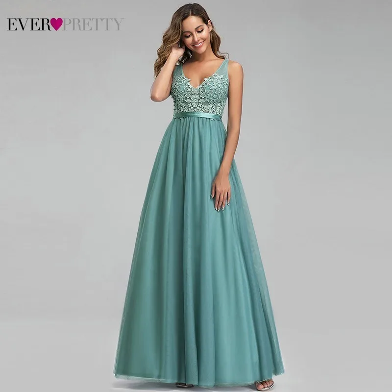 Ever Pretty Dusty Blue Bridesmaid Dresses V-Neck Appliques Elegant Long Dresses For Wedding Party EP00930DB Vestidos De Madrinha