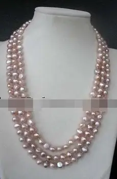 

3rows freshwater pearl purple baroque 8-9mm necklace 17-19" nature beads whole