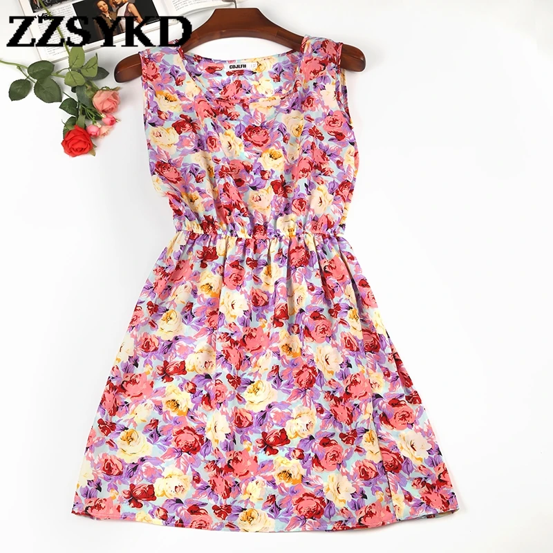 Robe d’été 2018 Europe et amérique printemps décontracté femmes sans manches robe o-cou plage grande taille robes pour femmes vêtements