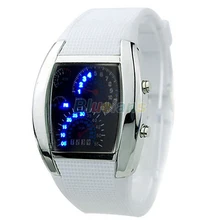 HOT SALE RPM Turbo Blue Flash LED Mens Sports Car Meter Dial Watch 8JWP