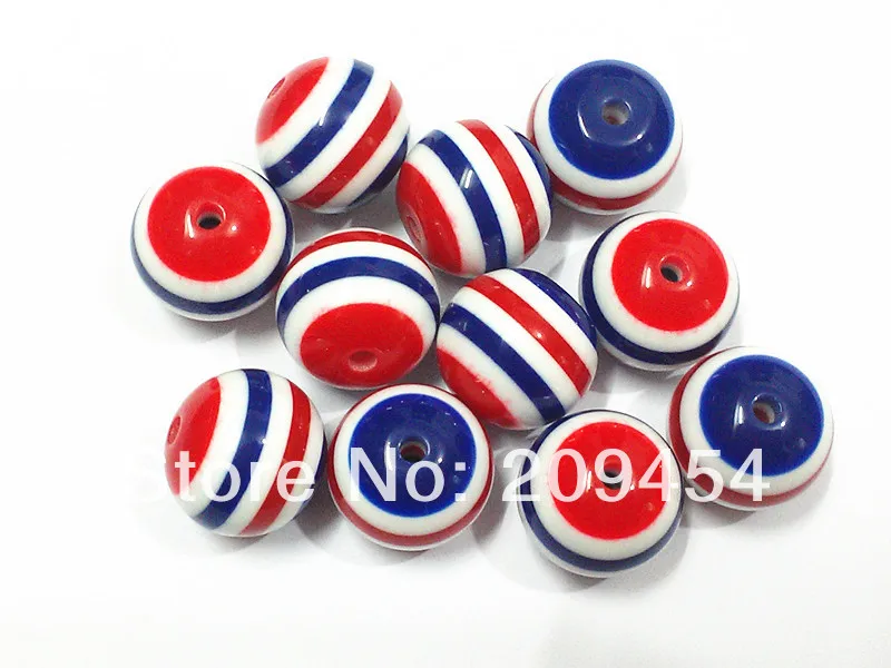 

20mm-100pcs/lot Red/Blue/White Resin Stripe Beads,Chunky Resin Beads For Kids Jewelry Making