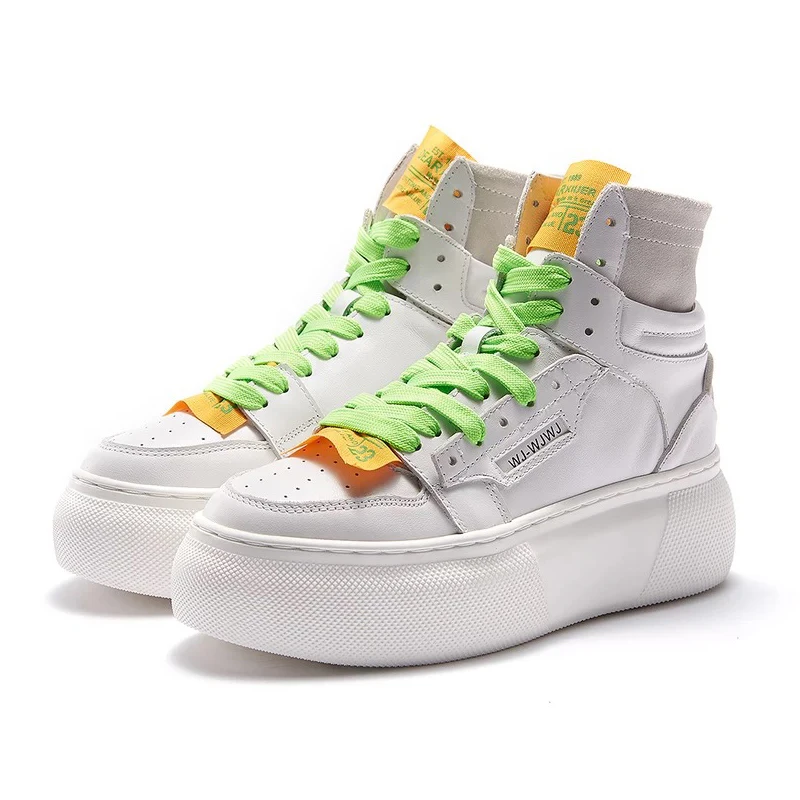 Plate Femmes Haute Cool Sneaker Top Punk Dame Sneakers Plates forme Véritable En Ugi Chaussures Confort Rue Orange Cuir Appartements blanc Pour Respirant BdPFqv8