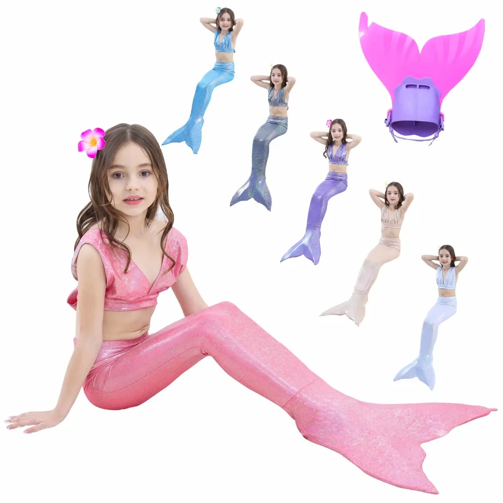 

4Pcs/Children Mermaid Tails For Swimming Costume Little Mermaid with Shark Fin Girls Kids Swimsuit Bikini Dress Cosplay
