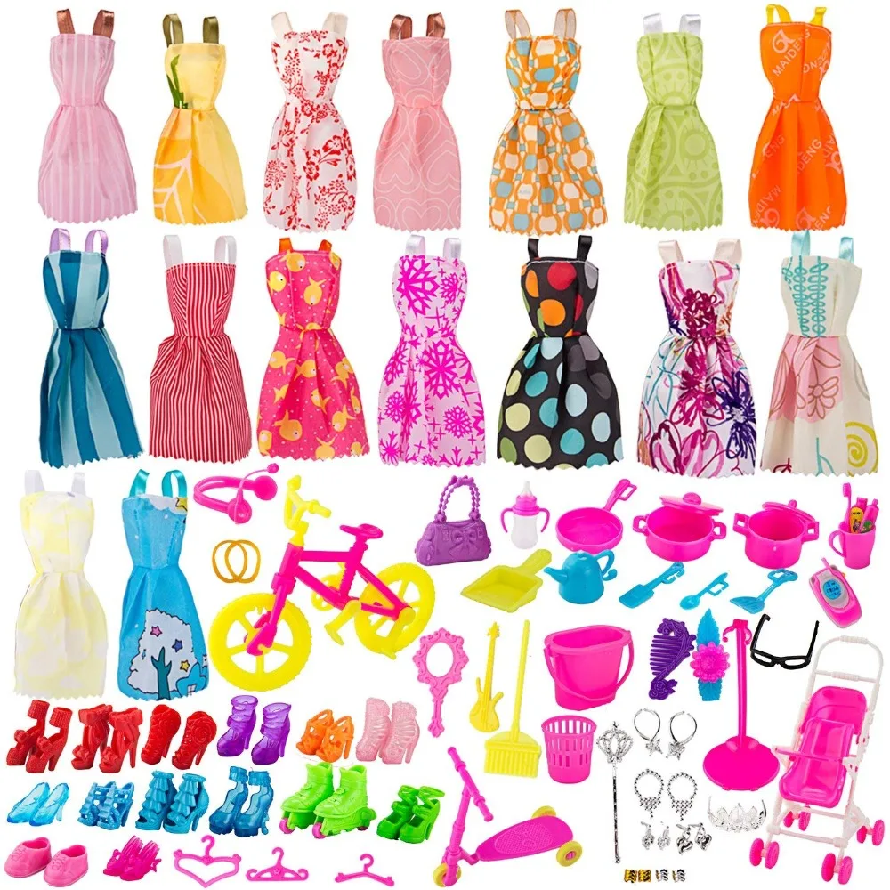

16pcs Doll Clothes Set for Dolls Include Party Gown Outfits+Pairs of Shoes+108 pcs Doll Accessories for Various Doll, Great Gift