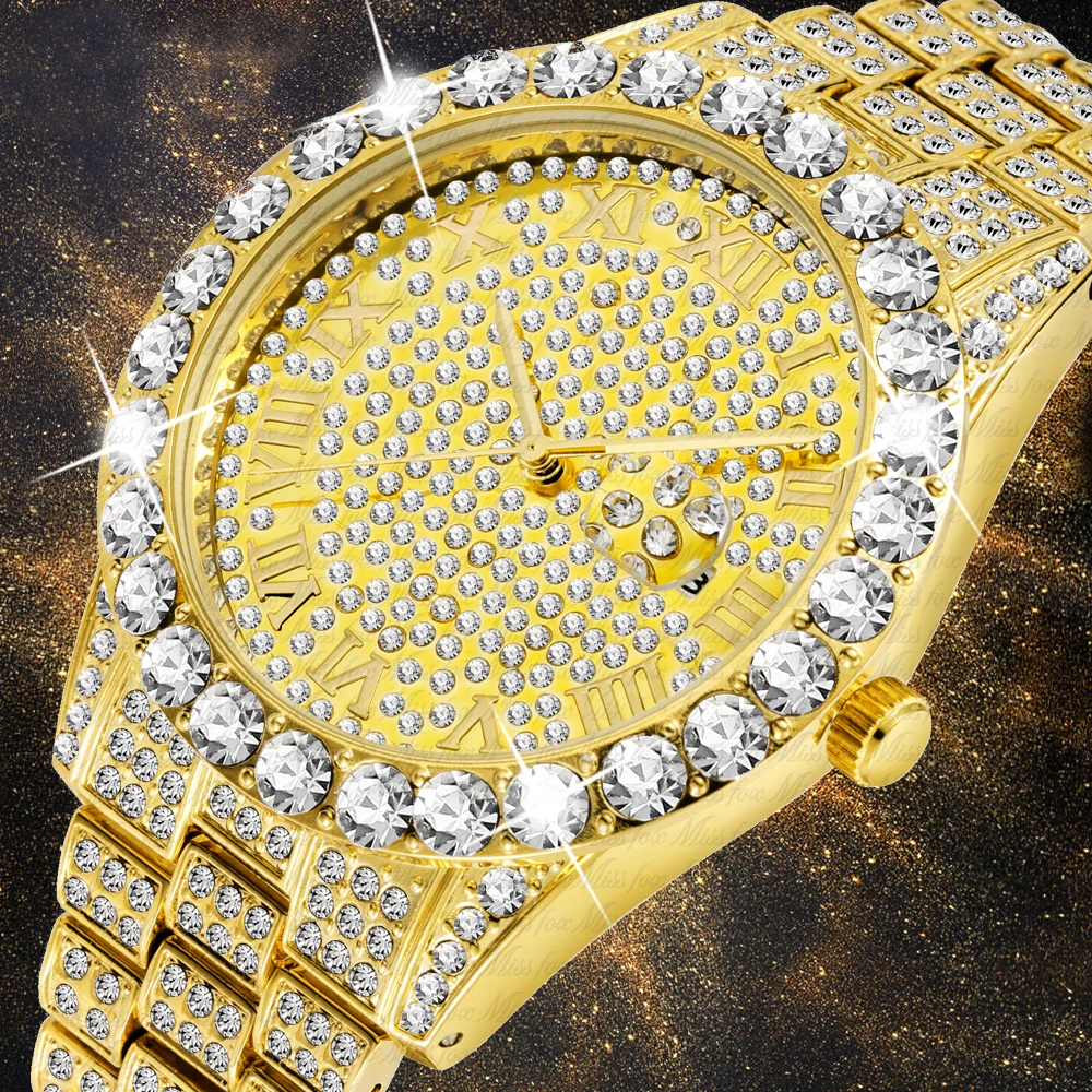 

Men's Watch 2019 Top Selling Luxury Analog Brand Gold Men Fashion Watches Men Geneva Big Diamonds Bracelet Luxury Watch For Men