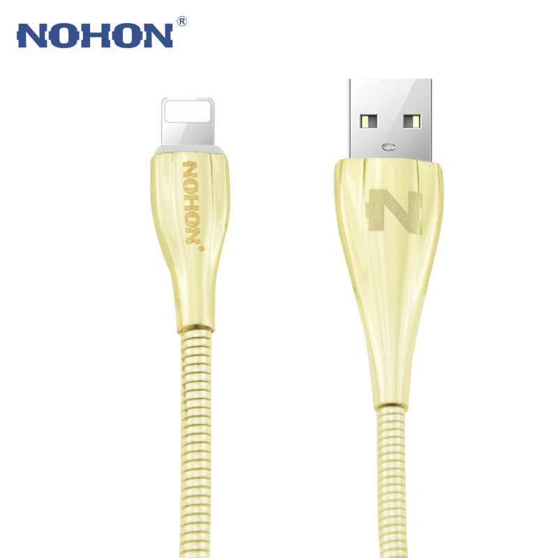 NOHON для iPhone 8 7 6 6S Plus 5 5S USB кабель металлический 8-контактный кабель для зарядного устройства для iPad Mini Быстрая зарядка данных синхронизировать мобильный телефон кабели - Цвет: Gold