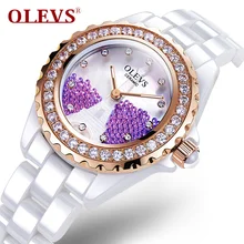Ladies Luxury Ceramic Fashion quartz Watches silver Rhinestone Woman Watch gem Diamonds Watch Reloj for montre femme Female Cloc