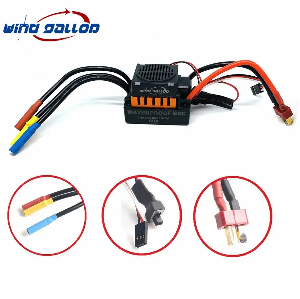 

Waterproof 60A Sensorless Brushless Car Electronic Speed Control 60A ESC for 1/10 RC Car Truck Motor