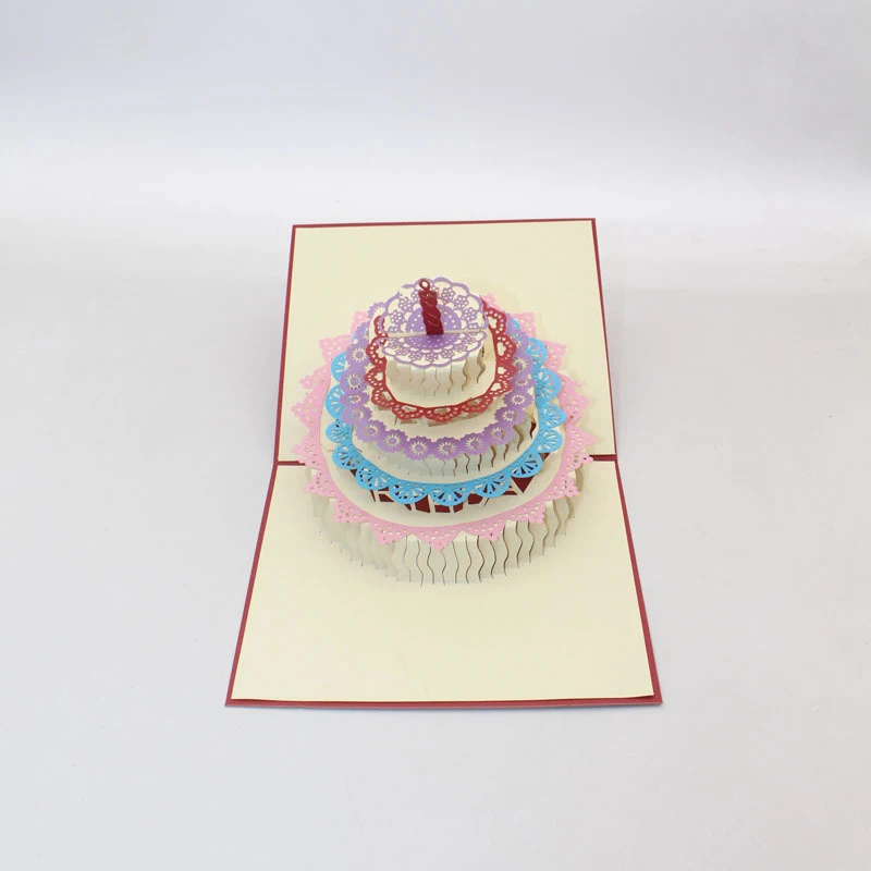  3D Laser Cut Handmade Multi-storey Coloured Lace Birthday Cake Paper Invitation Greeting Card PostC - 33060542572
