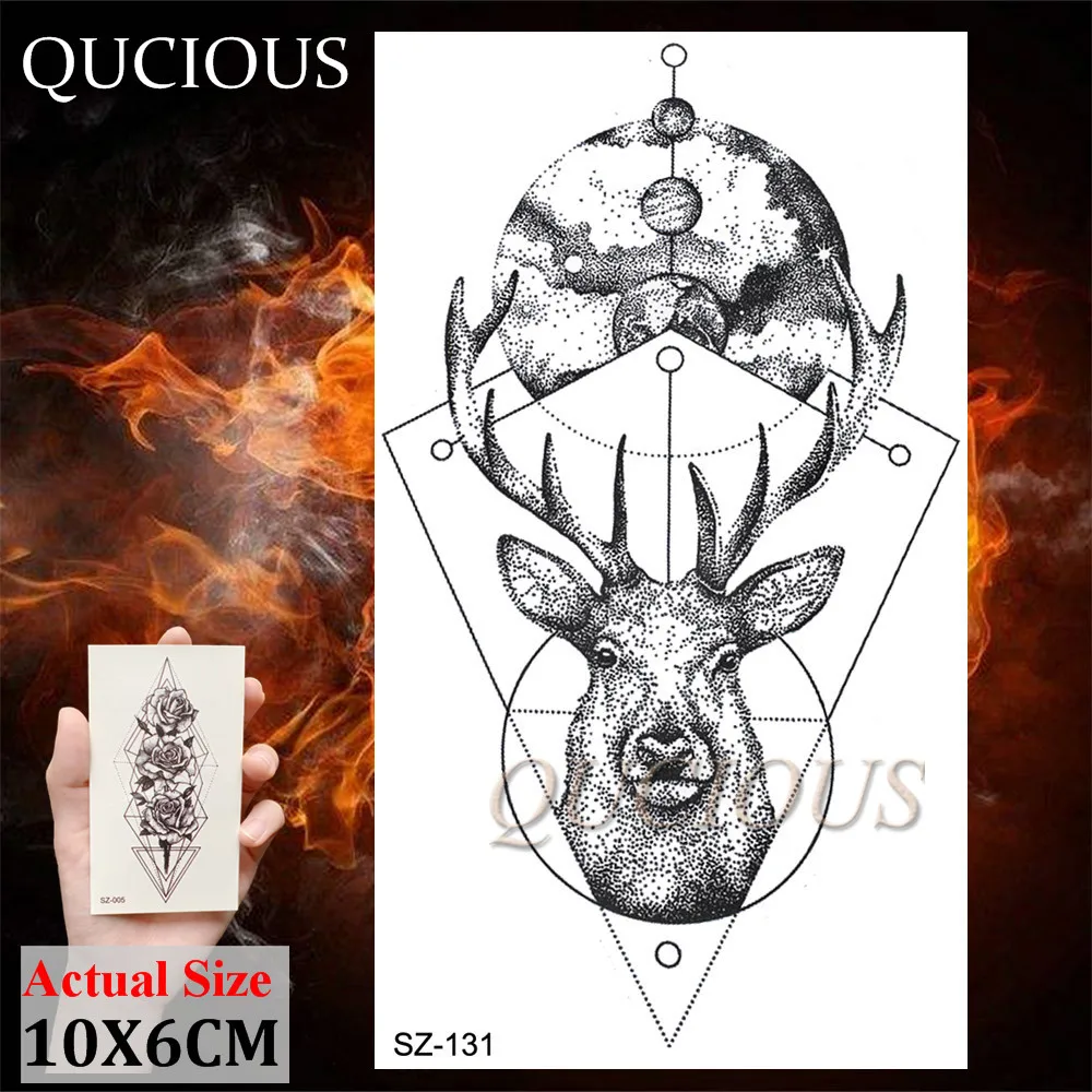 QUCIOUS геометрические Трайбл волк лиса Временные татуировки боди арт планеты татуировки бумага для мужчин женщин водонепроницаемый поддельные татуировки наклейки - Цвет: QSZ131