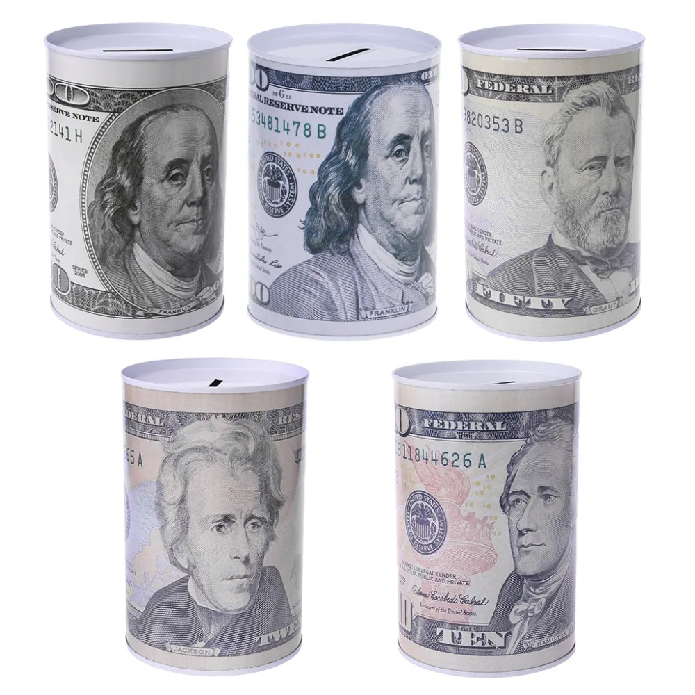 

Creative Euro Dollar Metal Cylinder Piggy Bank Saving Money Box Home Decoration