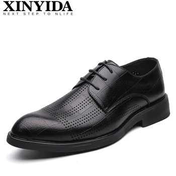 

Brand XINYIDA Pointed Toe Men Brogue Shoes Lace Up Breathable Casual Leather Shoes Fashion Men Business Dress Shoes Size 38-44