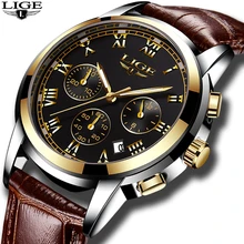 LIGE повседневный кожаный ремешок для часов для мужчин s часы лучший бренд класса люкс мужская мода Водонепроницаемый Кварцевые Золотые часы для мужчин Relogio Masculino