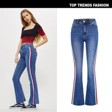 Весенне-осенние женские винтажные женские джинсы с высокой талией джинсовые широкие брюки с отстрочкой двухцветные джинсы с лентой