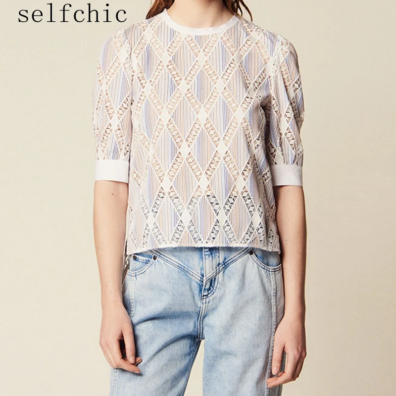 

Women Runway Tee Shirts Summer 2019 Hollow Out Tops