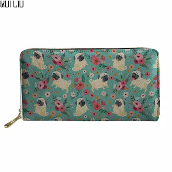 

Customized Women Long Clutch Cash Purse Ladies Cartoon Pug Florals Print Purse for Female Girls Cute Puppy Coin Change Pocket