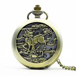 PB380 Ретро Цепочки и ожерелья цепь кварц Дракон карманные часы Для мужчин Для женщин Рождественский подарок