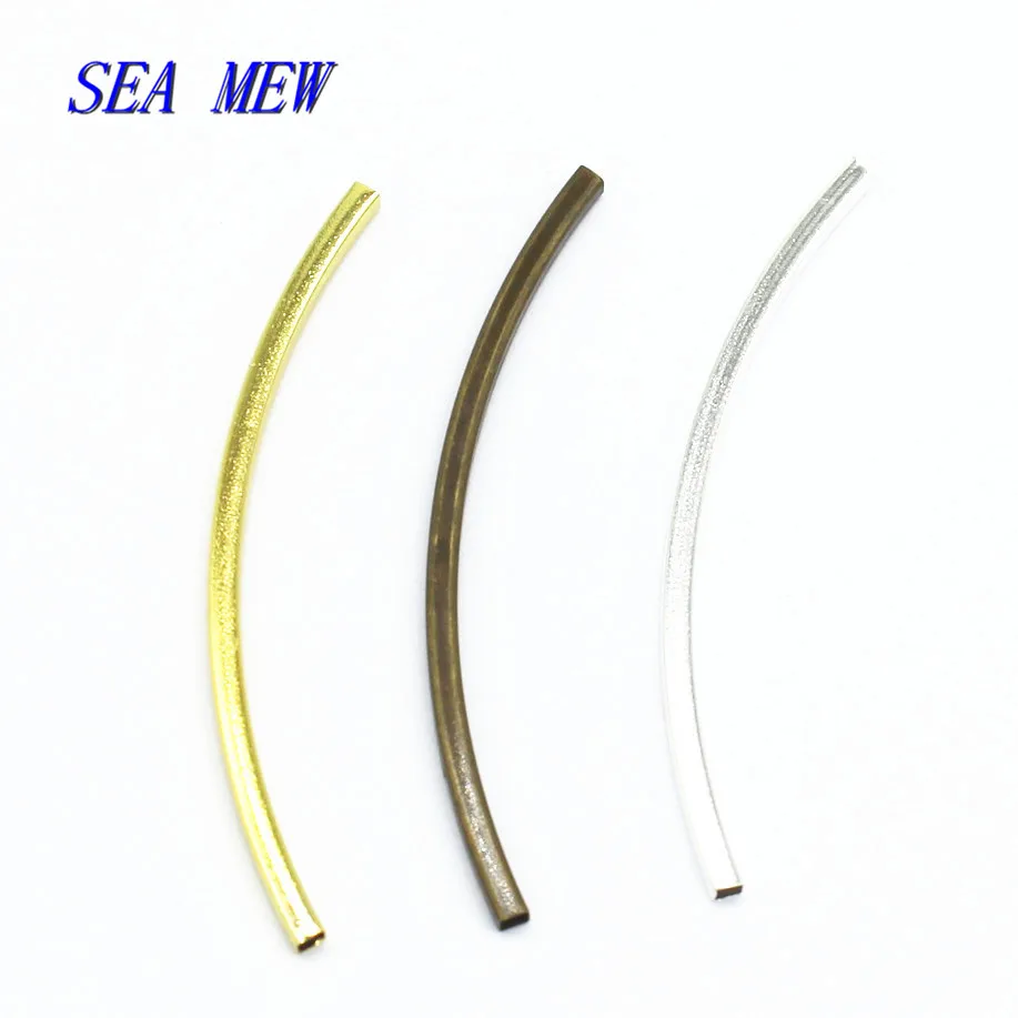

100PCS 30mm 40mm 50mm Metal Raw Brass Silver Gold Antique Bronze Square Curved Bend Tube Beads For Jewelry Making