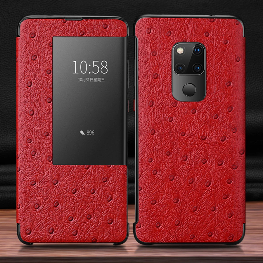 Смарт-чехол P30pro с окошком для сенсорного экрана для huawei P30 mate 20 10 P20 Pro Роскошный чехол из натуральной кожи с узором страуса