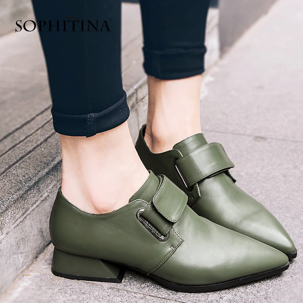 Mo48 Sexy De Printemps Sophitina Bracelet Cuir En Nouveau Femmes Bout Pointu 2019 green Main Chaussures À Escarpins Boucle Black Décontractés Véritable Mode Pompes SwRq5vw