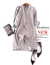 

2018 New Spring Three Quarter sleeve Plaid Hidden Breasted Notched collar Appliques Casual women fashion Blazer plus size