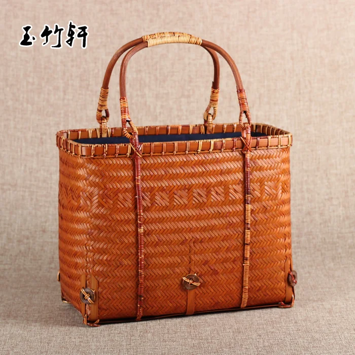 

Japanese-style Retro Bamboo Hand-woven Arts And Crafts Young Women Japan Bamboo Bag Handbag Tea Storage Bag A4522