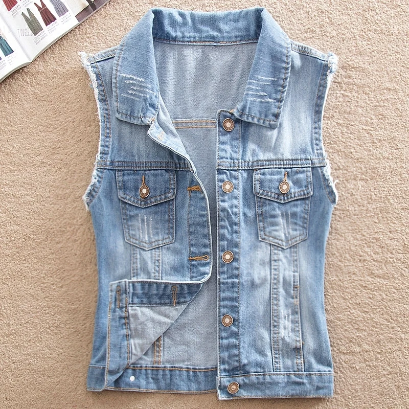 Women Denim Vest 2019 Summer Style Single Breasted Denim Jean Vests Top