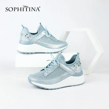 

SOPHITINA Casual Flats Round Toe Lace-up Woman Sneaker Shoes Cow Leather Breathable Mesh Comfortable Light Flats SO188