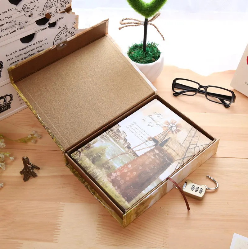 

"Landmarks" Hard Cover Diary Vintage Retro Lined Freenote Lock Box Gift Package Journal Traveler's Notebook