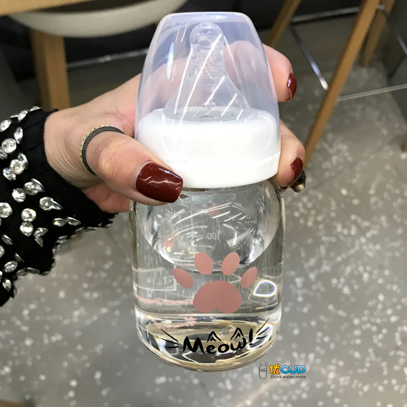 Милый котенок с рисунком молочной бутылки стакана воды с калибровкой Стекло бутылки клубника Кофе чашка для путешествий для ребенка с изображением кота, бутылка для воды