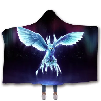 

Popular Artistic Animal Printing Hooded Blanket Bear Deer Wolf Lion Printed Coral Fleece Sherpa Lightweight Warm Blankets Adults