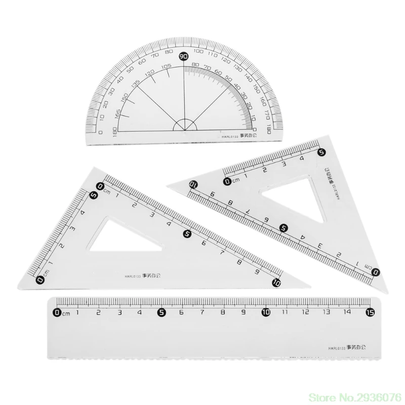 Students Drawing School Supplies Set Square Triangle Ruler Protractor