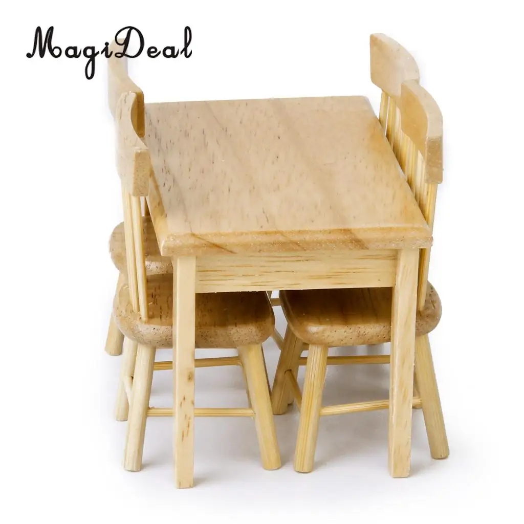 MagiDeal 5Pcs Dining Table Chair Model Set for 1:12 Dollhouse Miniature Furniture Decor Children Pretend Play Toys 2Colors