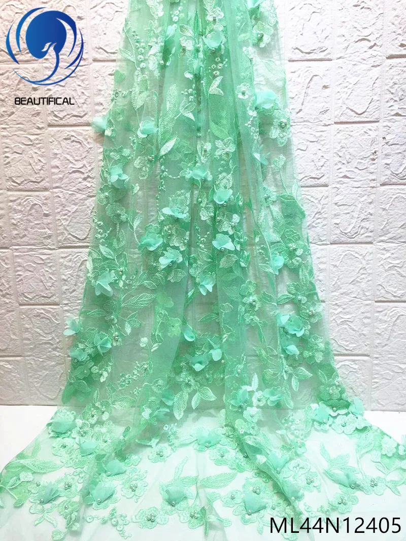 

BEAUTIFICAL bridal lace fabric evening dresses material 3d high quality 5yards/lot with beads 3d lace applique lace ML44N124