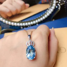 Серебряный S925 стерлингового серебра ювелирные украшения кулон в форме сердца и капли воды топаз синие драгоценные камни свадебное роскошное ожерелье с подвеской
