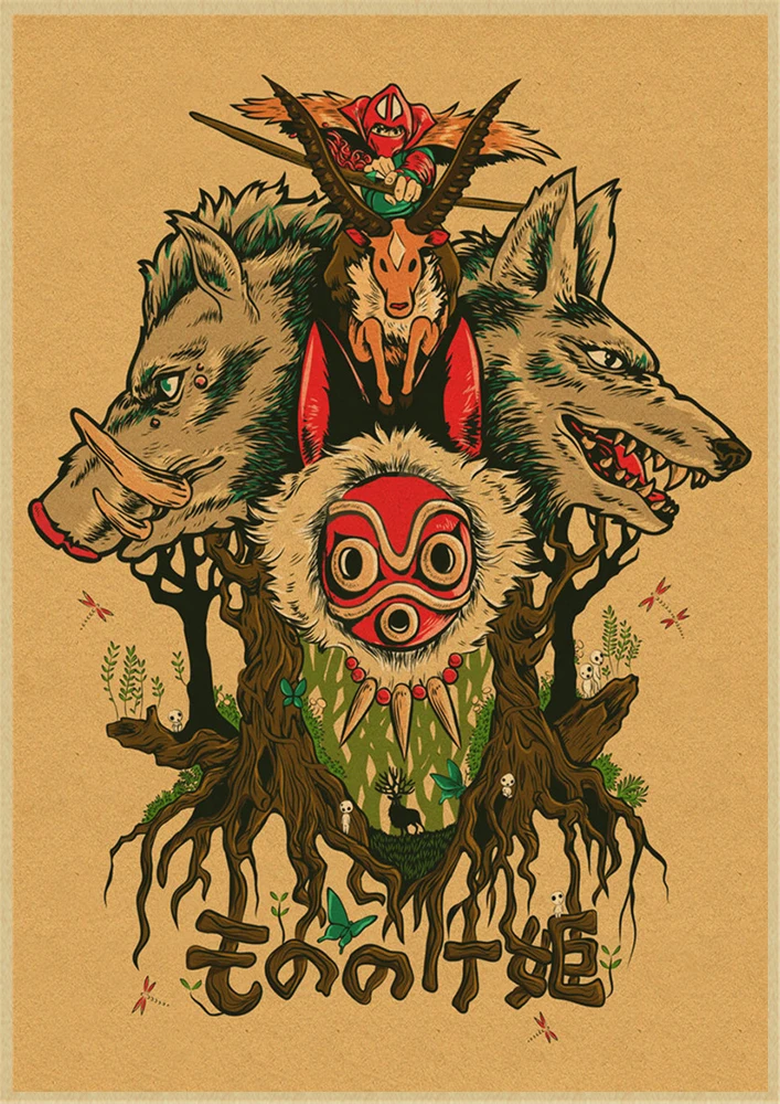 Японское аниме Mononoke Hime Хаяо Миядзаки крафт-бумага плакат мультфильм настенный стикер по фильму Бар Кафе декоративная живопись - Цвет: Зеленый