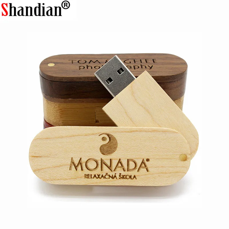 

SHANDIAN (over 10 PCS free LOGO) Wooden USB Flash Drive pendrive 8GB 16GB 32GB 64GB swival memory Stick thumb drive gift