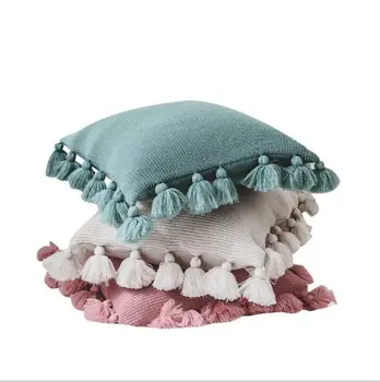 

Soft Knitted Hoop Pillowcase Lantern Ball Tassel Pillowcase Household Handmade Pillow Case Covers no pillow