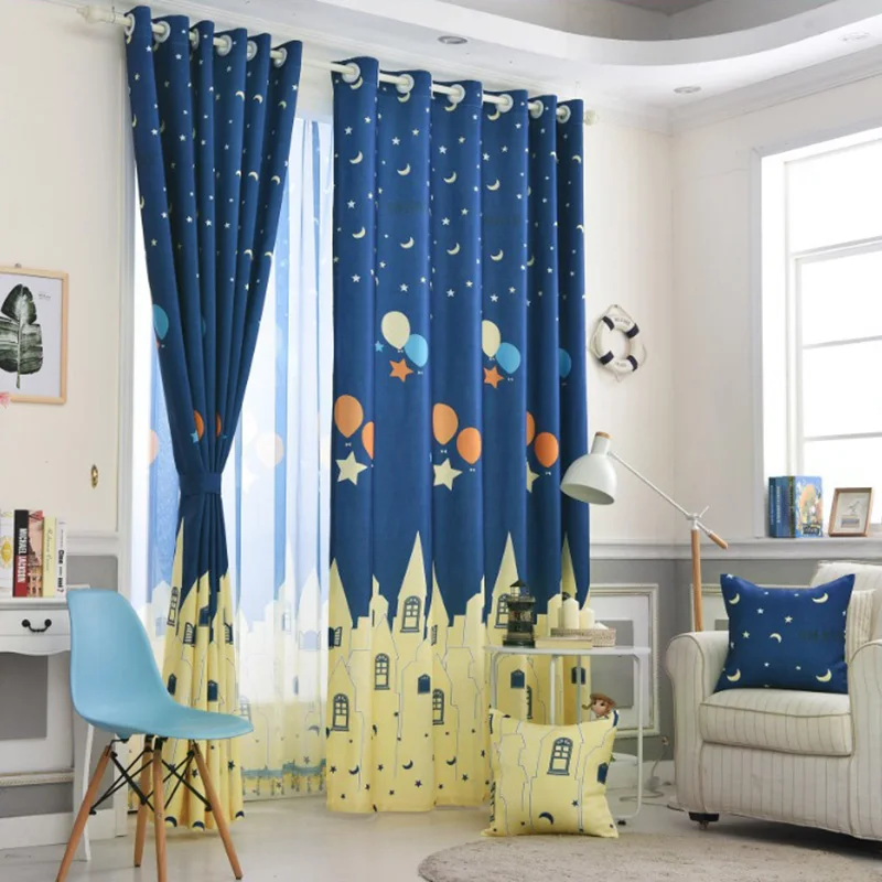 Современный занавес детская комната синий мультфильм занавес для замка тюль для гостиной мальчик дети спальня окно экран на заказ