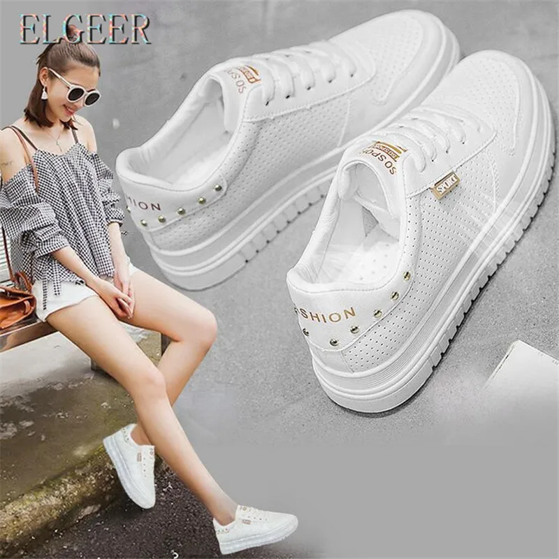 

2018 summer new breathable wild white women's shoes lace casual fashion shoes