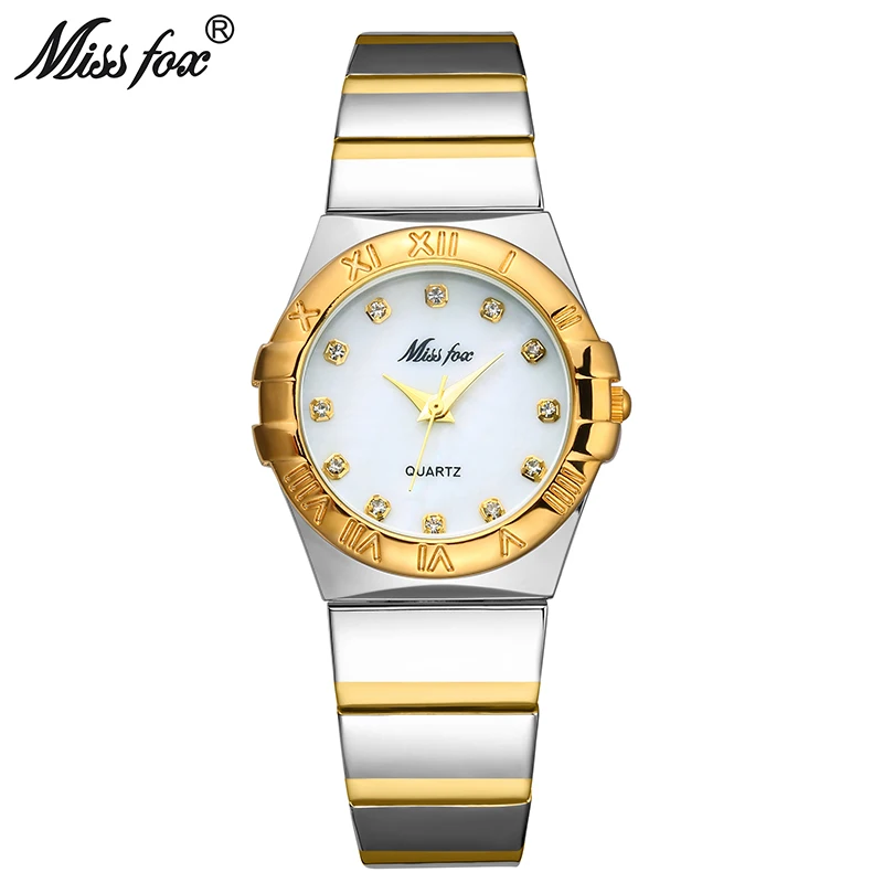 Miss Fox Casual Watches Women Diamond Roman Numerals Face Gold Ladies Role Watch Waterproof Quartz Wristwatch For Christmas Gift miss fox luxury women quartz watch fashion roman numerals casual watches full diamond rhinestone wristwatch genuine relogios new