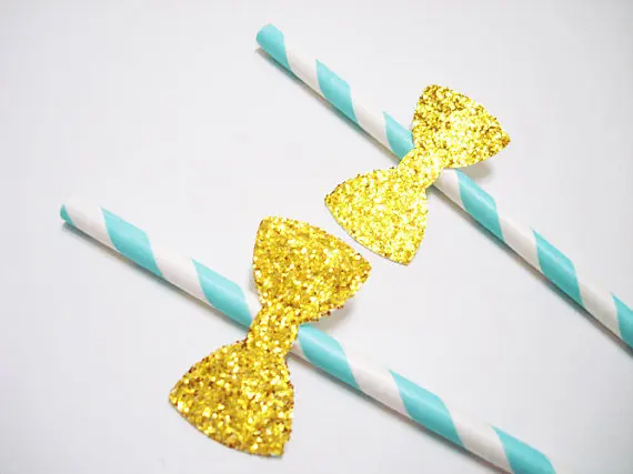 Gold Glitter Bow Paper Straws Wedding Bridal Baby Shower Birthday Gold Glitter Bow Paper Straws Wedding Bridal Baby Shower Birthday