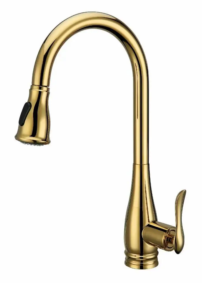 

Classic style GOLD PVD color Kitchen Faucet Pull Out Sprayer Single Hole Swivel Sink Mixer Tap deck mounted
