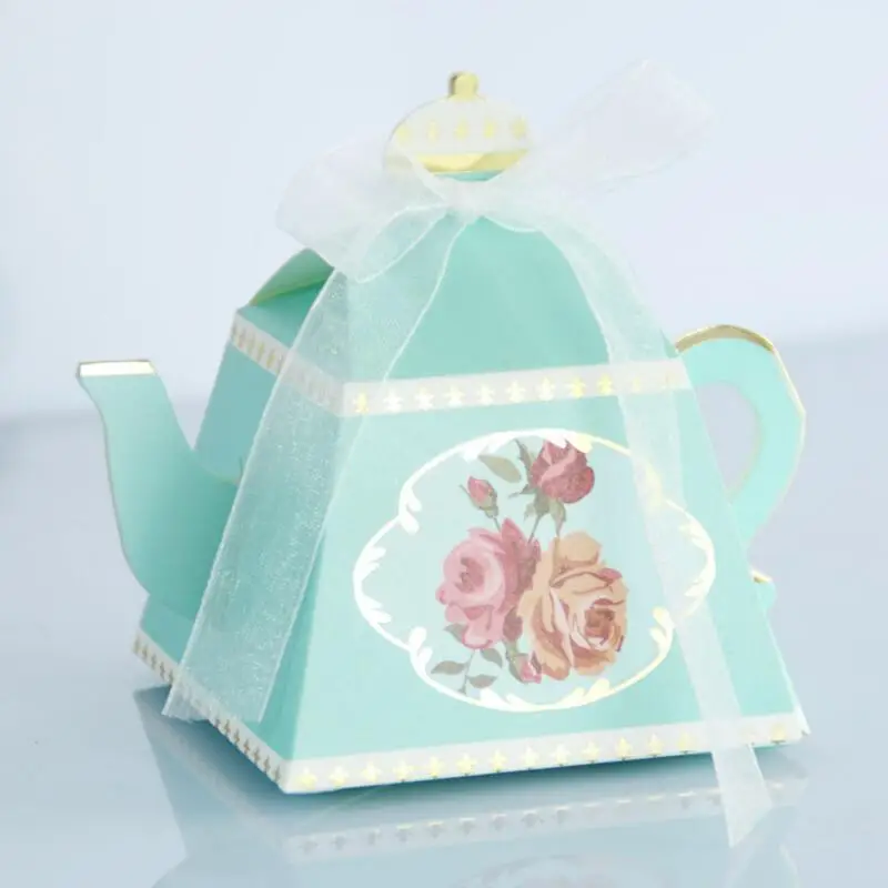 

50pcs/lot Teapot Candy Box Bridal Wedding Casamento Candy Packaging Box Creative Sweets Cake Boxes Gifts with Ribbon